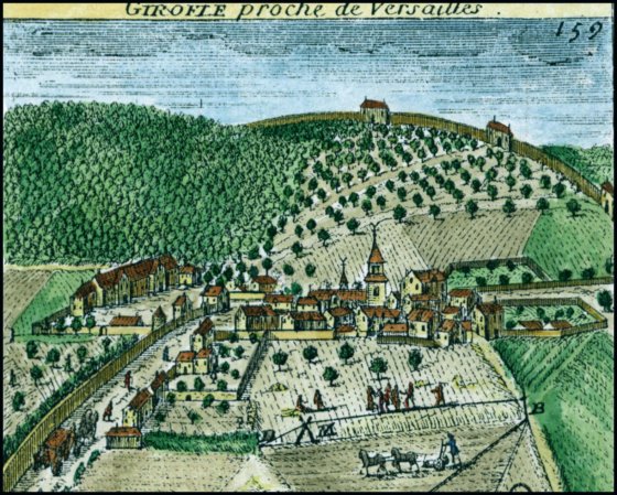Planche 159, sur l’arpentage, dans le Trait de Gomtrie pratique de Manesson-Mallet en 1702, mentionnant Girofl. Il n’y a pas d’ambiguit avec la localisation et le dessin du Village. .