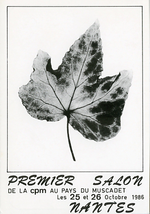 CP souvenir du premier salon de la CP au pays du Muscadet, les 25 et 26 octobre 1986. 1200 ex., numro dans la collection CPN97. Numros 86-064 et 036/200.