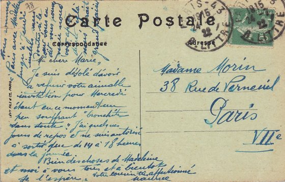 Correspondance, adresse le 22 juillet 1922 par Maurice Biju-Duval,  associe  la carte prcdente.