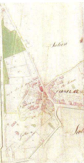 Le Village en 1812. La pointe des Bertisettes (Chaumire)  est dans le coin suprieur gauche. Les rues principales sont dj bien dfinies. (Doc. Archives Dpt 78)