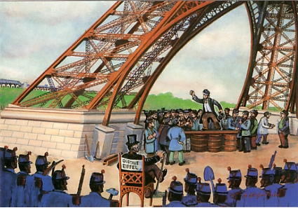 Levallois-Perret 1889-1989 : Centenaire de la Tour Eiffel. La grve. Cration Anne LE GUILLOUX. Ed. Club des Crateurs et Cartophiles Contemporains, CPM d’une srie M14/37
