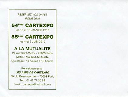 Annonce des Cartexpo 2010 : 54me 15-16 janvier et 55me 4-5 juin