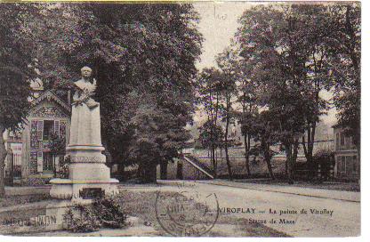 A la limite de Versailles, la statue du snateur Maz, fondateur du Secours Mutuel, et les six-ponts (coll. part.)