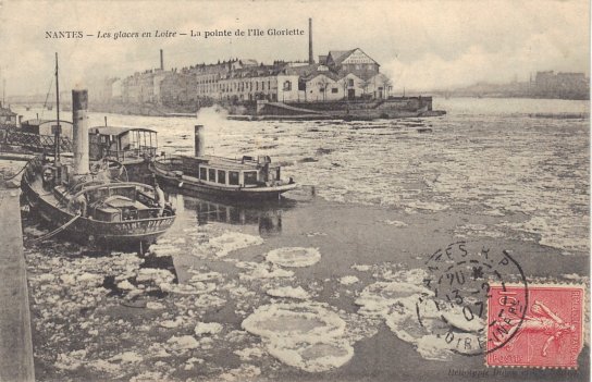 La loire prise par les glaces. CPA circule le 13/2/1907.