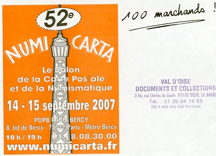 Annonce du 52me Numicarta, les 14-15 septembre 2007