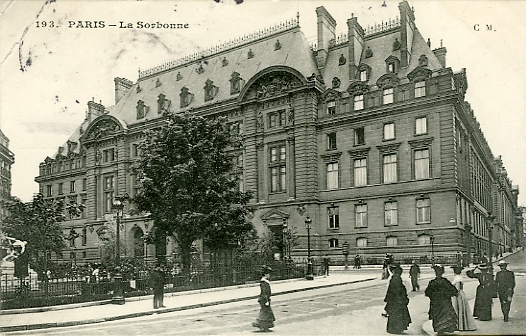 Vue gnrale de la faade de la Sorbonne, ct rue des Ecoles.