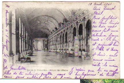 La Galerie des Glaces. Carte ayant circul en 1901 (coll. part.)