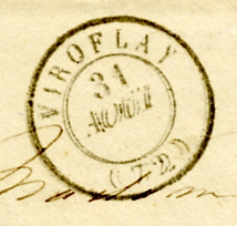Cachet postal de départ de Viroflay, au 31 août 1844. (coll. part.)