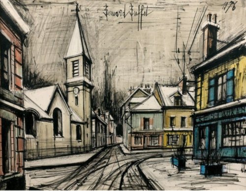 Le Village sous la neige par Bernard Buffet. (C) Droits rservs