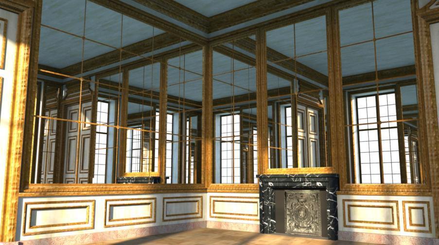 Cabinet des Glaces de l’appartement de Louis XIV au Chteau-Vieux de Meudon, vers 1700. (document Phidias 3D)