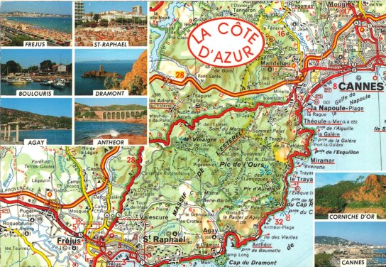 Carte faon Michelin de la Cte-d’Azur avec quelques multivues.