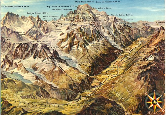 Dessin en perspective du massif alpin.