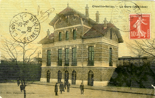 La gare de Chaville-Vlizy . Carte colorie en carton gaufr (coll. part.)