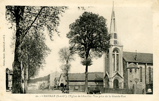 L’Eglise de Chaville. Vue prise de la Grande-rue. Edition Streif n° 21. Carte ayant circul - correspondance sans anne. (coll. part.)