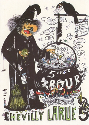 CP souvenir du 5ème salon de Chevilly-Larue, le 10 février 1985. Illustration de Jacques GANDOIS. Tirage 1500 ex.
