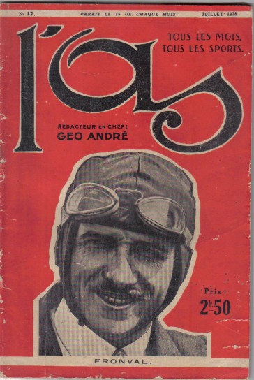 Couverture du priodique sportif L’as de juillet 1928, quelques jours aprs son dcs accidentel.