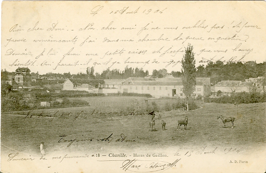 Vue gnrale de la ferme du Haras depuis les prs sur le versant chavillois. CPA diteur A.D. Paris, collection Chaville, n° 18, circule le 16/08/1904. (collection particulire)