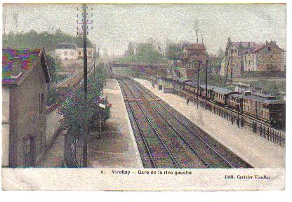 Carte colorie. Intrieur de la gare (coll. part.)