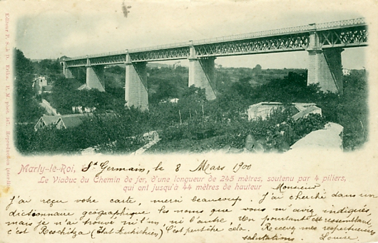 Pont ferroviaire à Marly le Roi. Carte précurseur circulée en mars 1900.