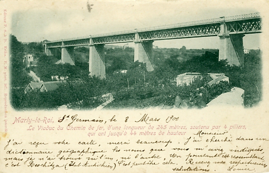 Pont ferroviaire  Marly le Roi. Carte prcurseur circule en mars 1900.