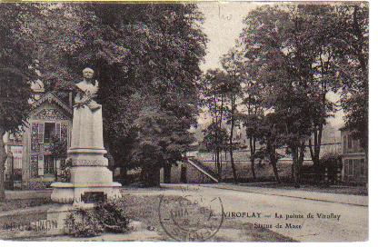 A la limite de Versailles, la statue du snateur Maz, fondateur du Secours Mutuel, et les six-ponts (coll. part.)