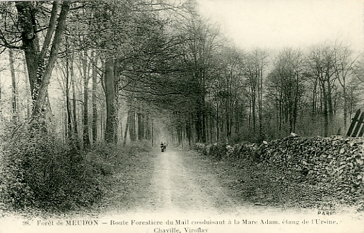 Route forestire du Mail, conduisant  la Mare Adam, tang d’Ursine, Chaville, Viroflay. CPA F.F Paris diteur, collection Fort de Meudon n° 98. (coll. part.)