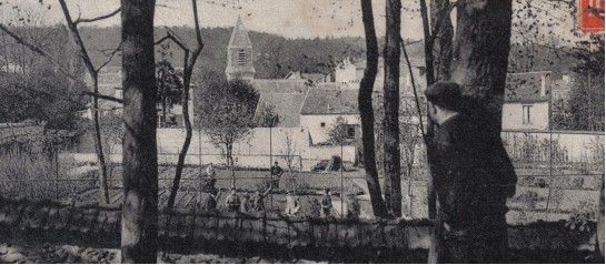 Dtail du Village montrant Saint Eustache. Au premier plan, un potager  dpendant du chteau de Gaillon. La surface deviendra un tennis. (voir article Gaillon)