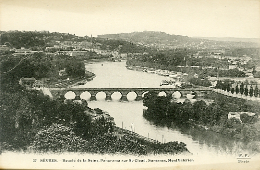 Panorama sur le pont de Sèvres, la Seine et les coteaux de Suresnes, Saint Cloud et le mont Valérien. CPA Panorama sur le pont de Sèvres, la Seine et les coteaux de Suresnes, Saint Cloud et le mont Valérien. CPA