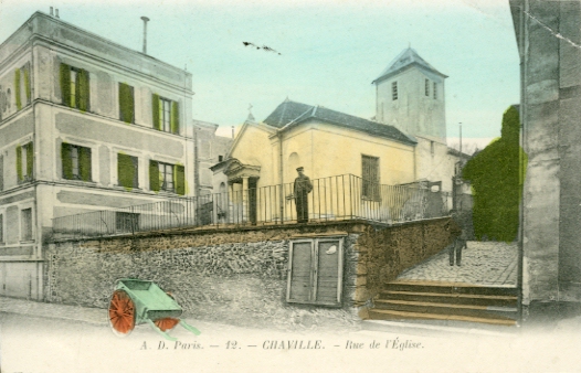 Rue de l’Eglise. CPA colorie.