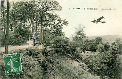 Vue de la sablire. CPA avec adjonction d’un aroplane. (collection particulire).