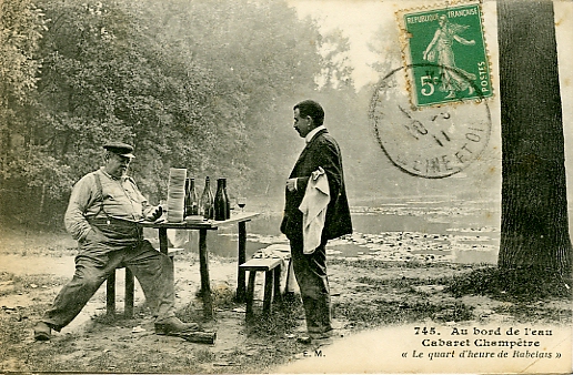 Scne pose au bord d’Ursine.. CPA 745 - Au bord de l’eau, cabaret champtre 