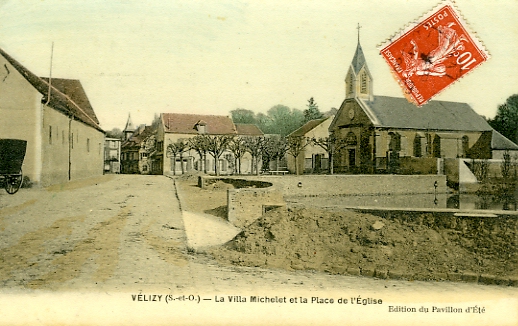 Belle vue coloriée de l’église de Vélizy. (coll. part.) Belle vue coloriée de l’église de Vélizy. (coll. part.)